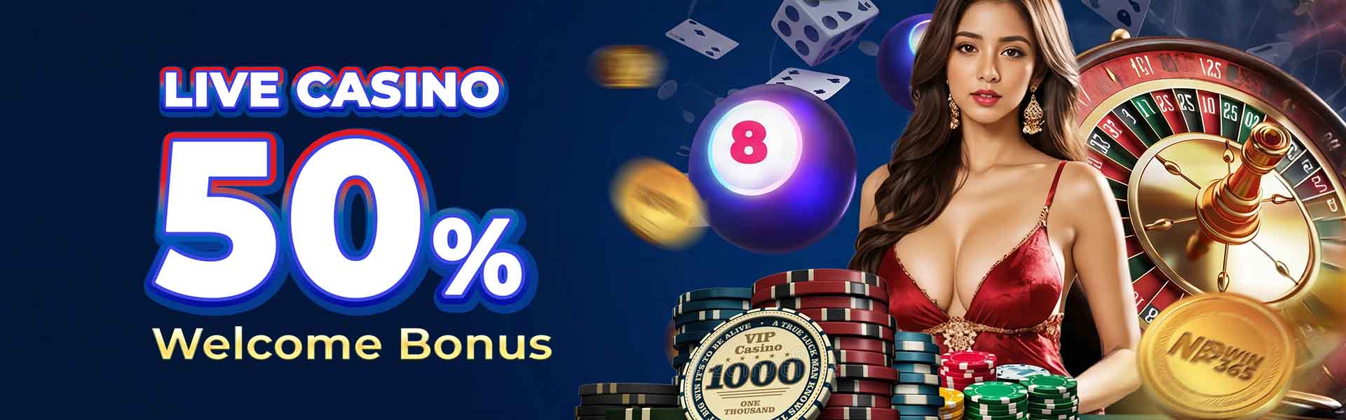 NPwin365 Live Casino 50% Welcome Bonus — first-deposit match on live blackjack, baccarat and roulette, Nepal