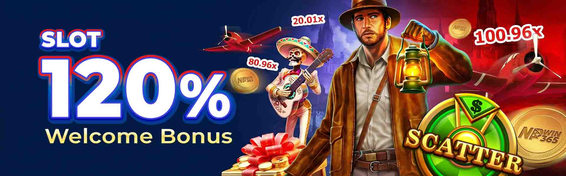 NPwin365 Slot 120% Welcome Bonus — first-deposit match on slot games, Nepal online casino